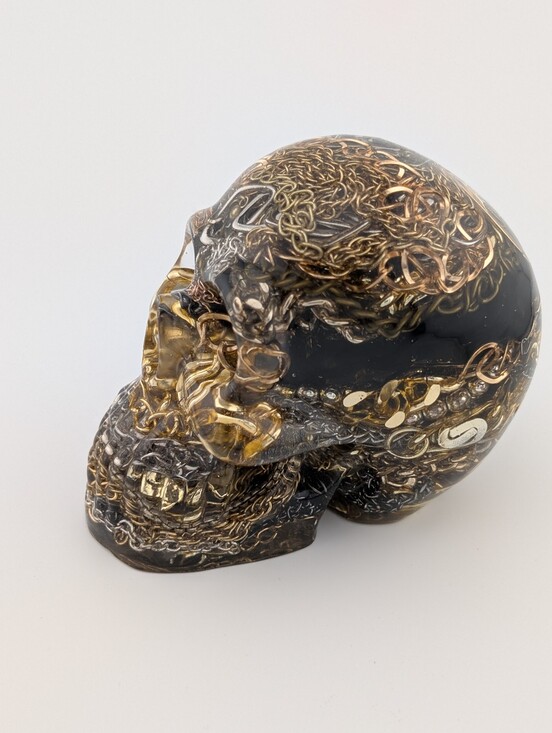 Handmade Jewelry - Hand Crafted Vintage Jewelry Chains Skull - Artisan Upcycled Resin Decor Gifts